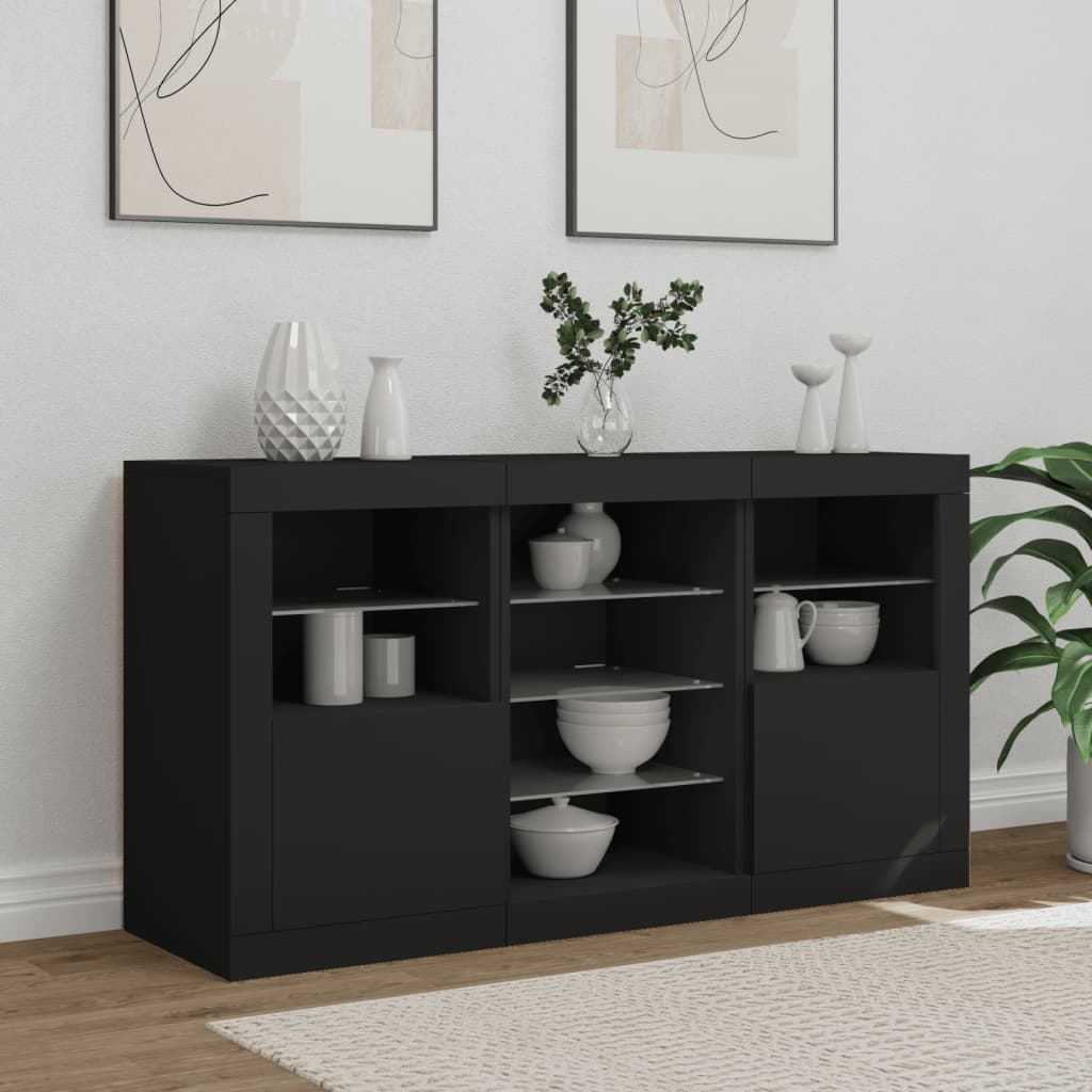 skænk med LED-lys 123x37x67 cm sort