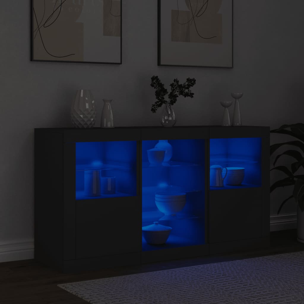 skænk med LED-lys 123x37x67 cm sort