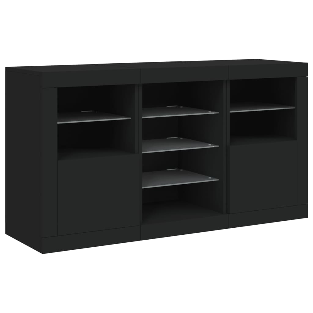 skænk med LED-lys 123x37x67 cm sort