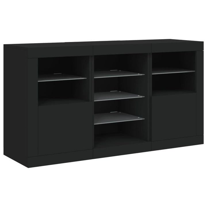 skænk med LED-lys 123x37x67 cm sort