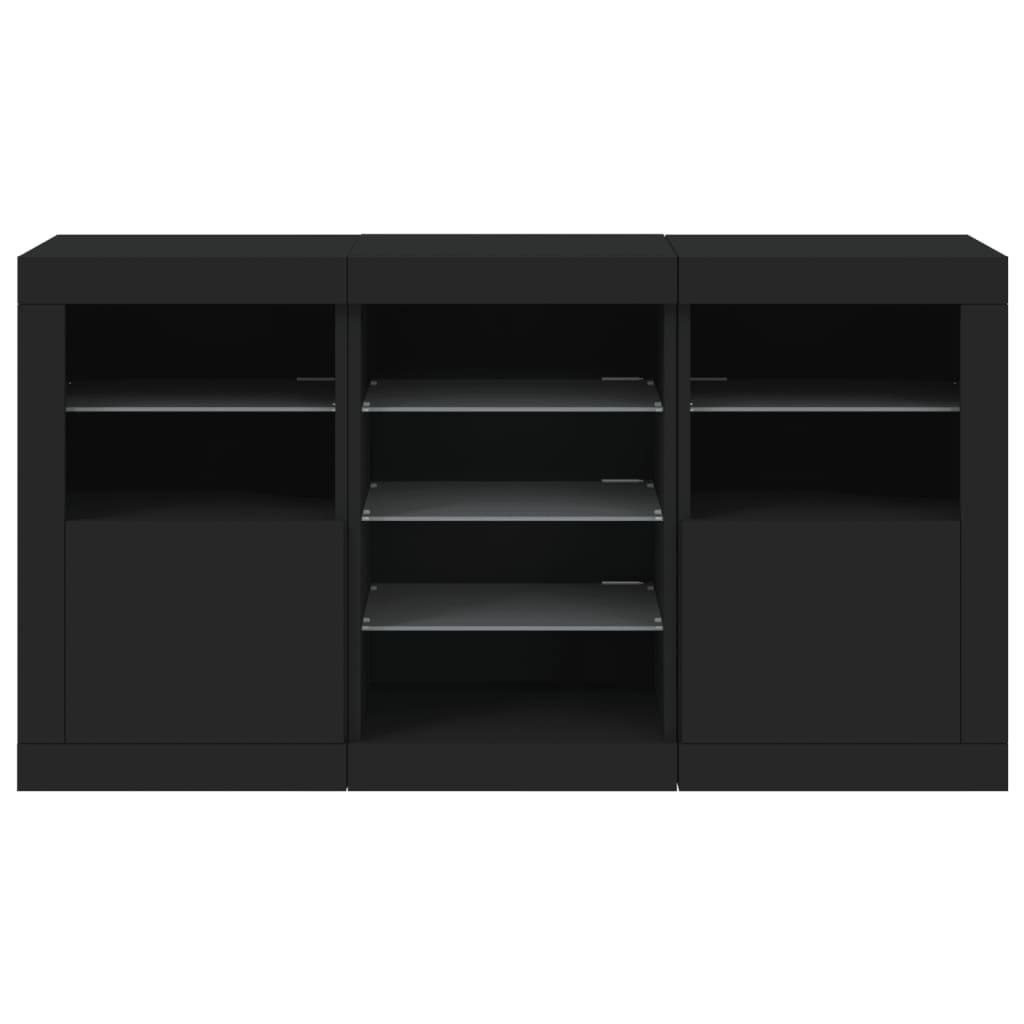 skænk med LED-lys 123x37x67 cm sort