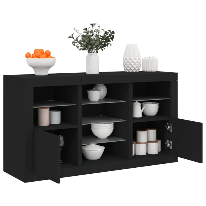 skænk med LED-lys 123x37x67 cm sort