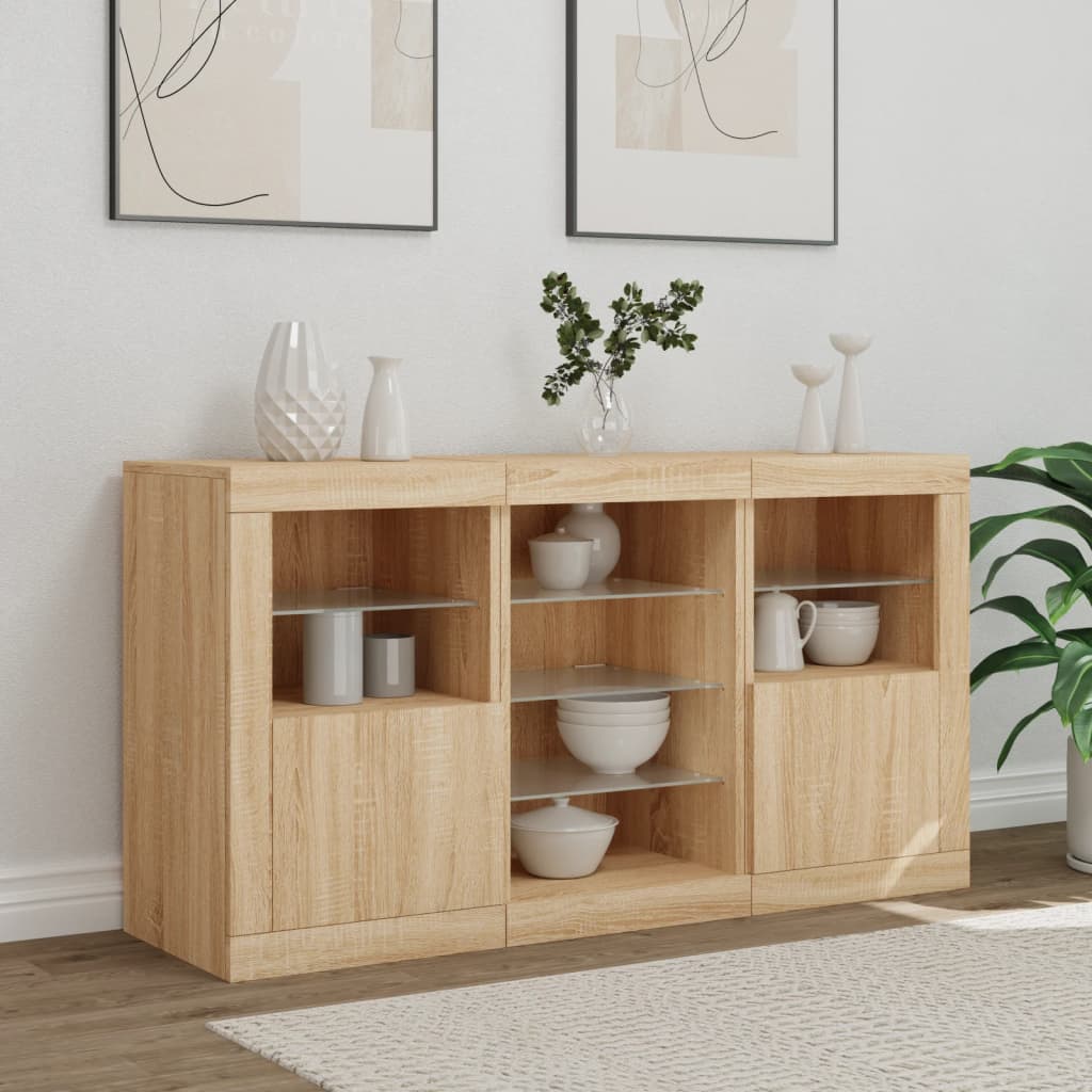skænk med LED-lys 123x37x67 cm sonoma-eg