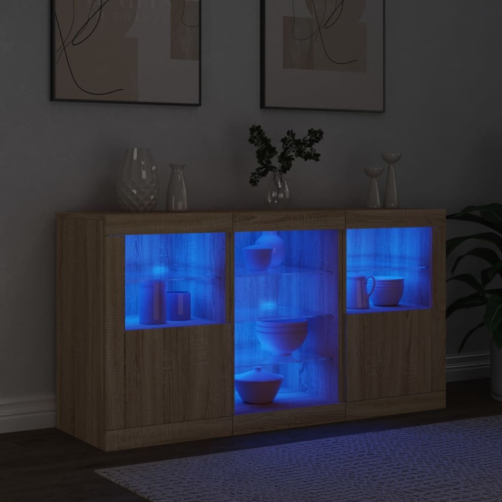 skænk med LED-lys 123x37x67 cm sonoma-eg