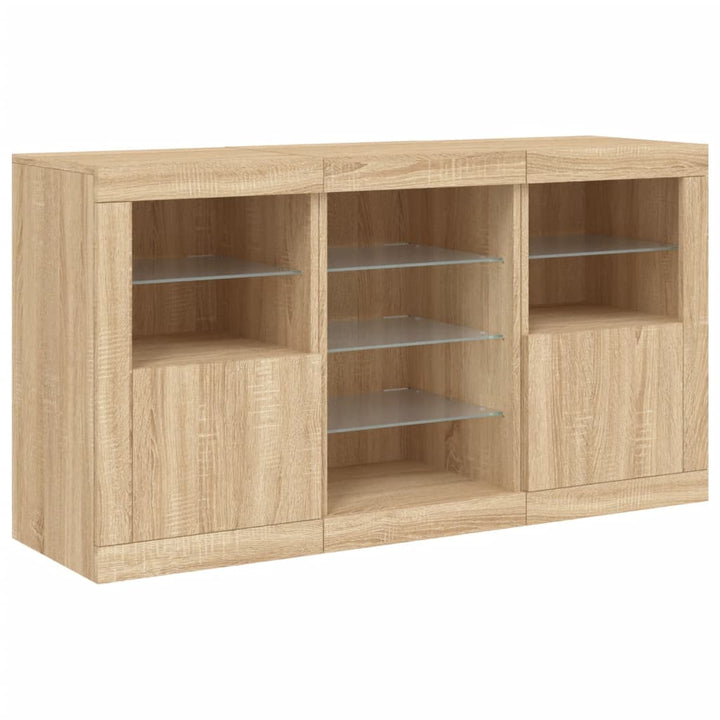 skænk med LED-lys 123x37x67 cm sonoma-eg