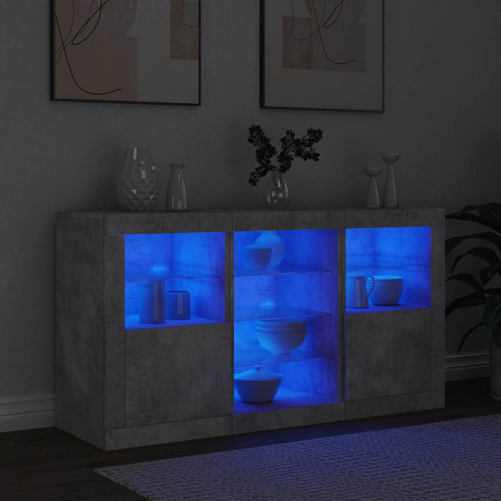 skænk med LED-lys 123x37x67 cm betongrå