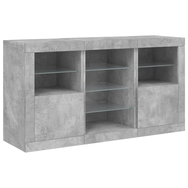 skænk med LED-lys 123x37x67 cm betongrå