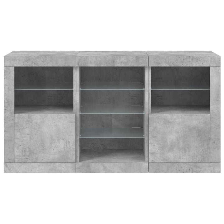 skænk med LED-lys 123x37x67 cm betongrå