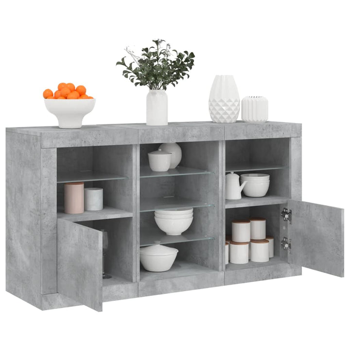 skænk med LED-lys 123x37x67 cm betongrå