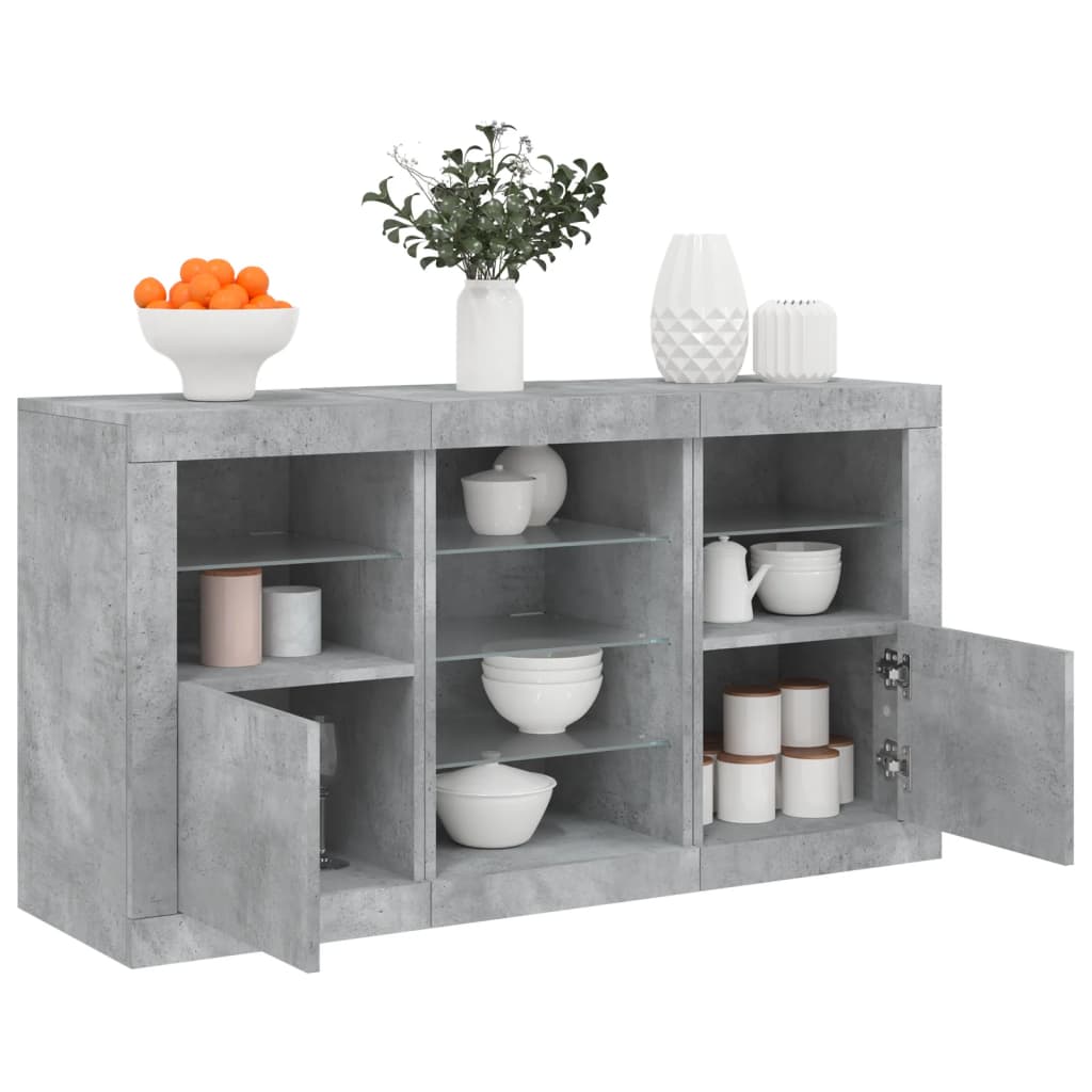 skænk med LED-lys 123x37x67 cm betongrå