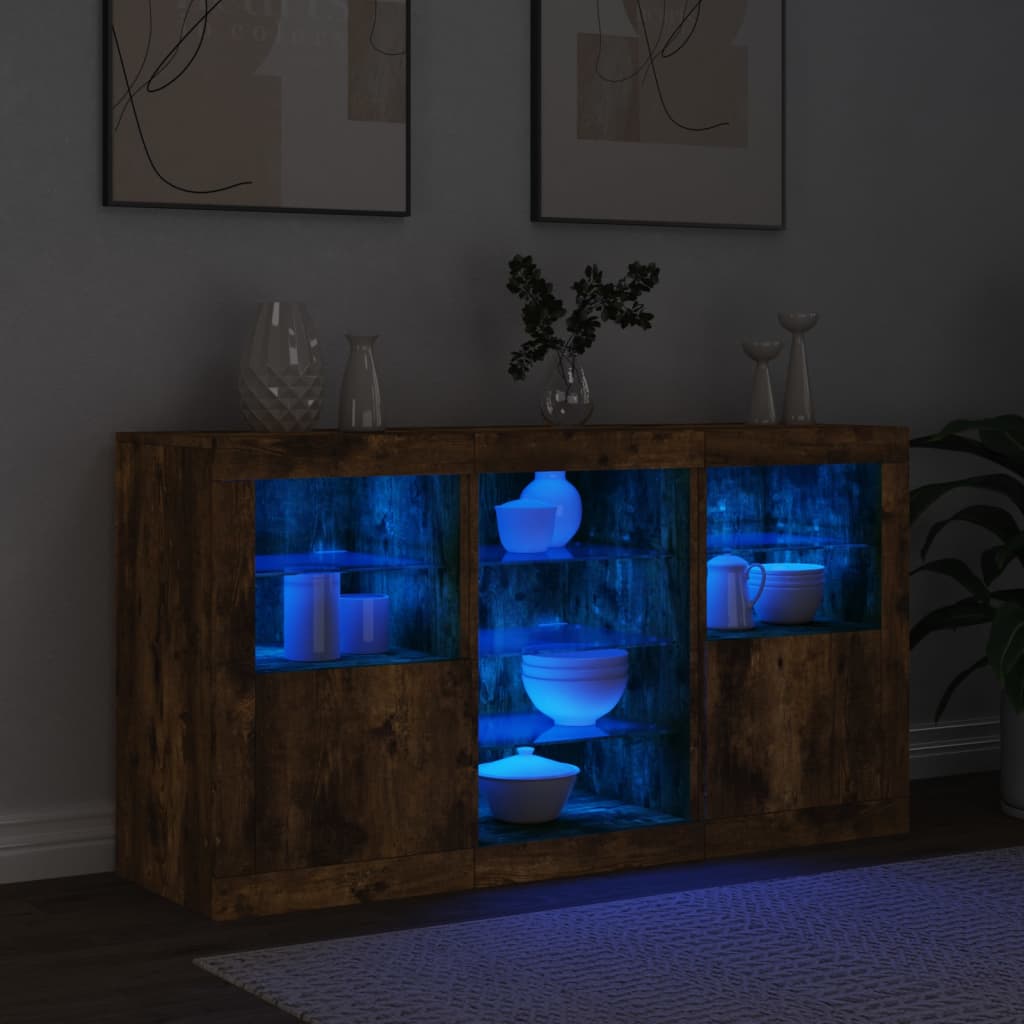 skænk med LED-lys 123x37x67cm røget egetræsfarve