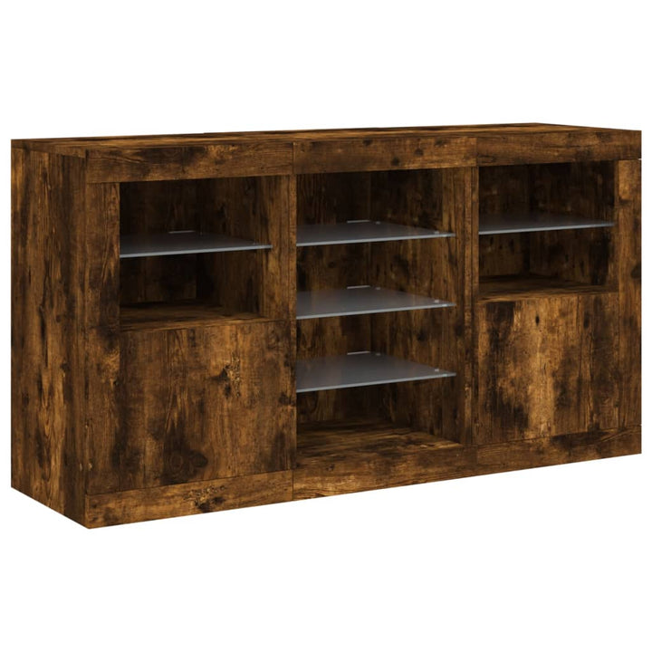 skænk med LED-lys 123x37x67cm røget egetræsfarve