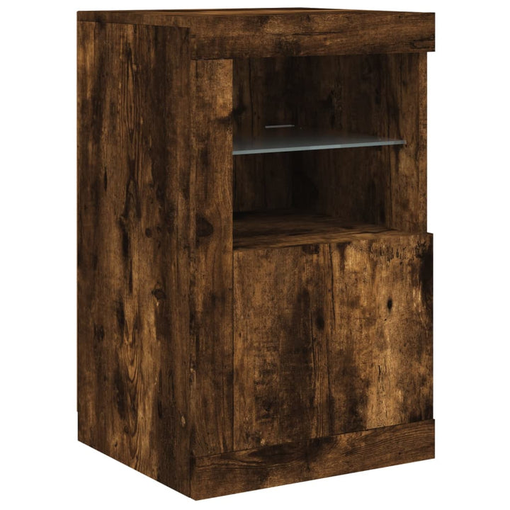 skænk med LED-lys 123x37x67cm røget egetræsfarve