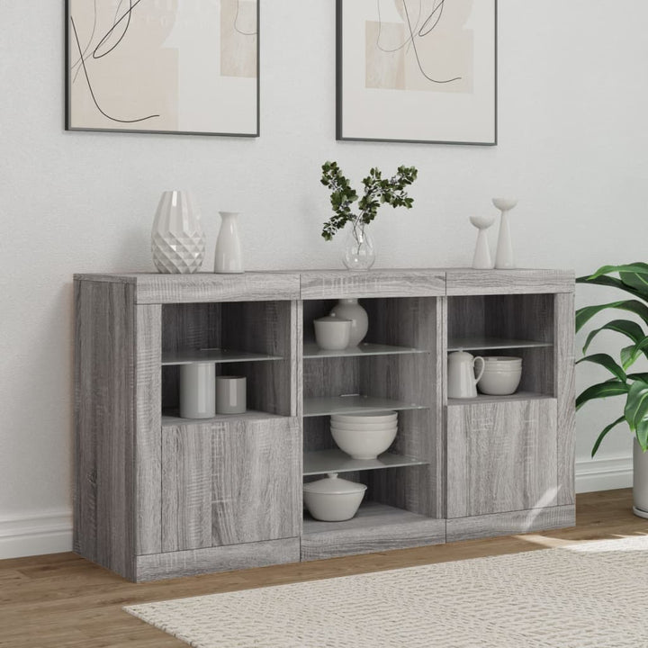 skænk med LED-lys 123x37x67 cm grå sonoma-eg