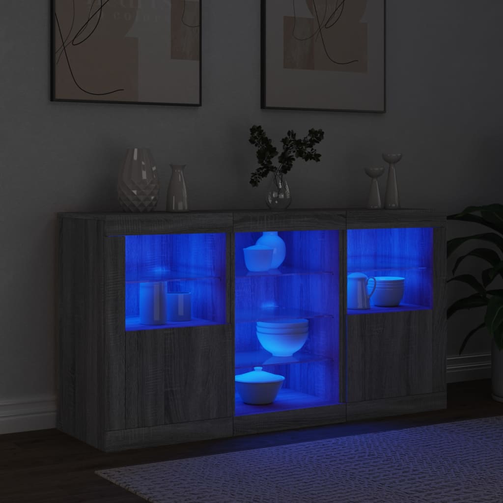 skænk med LED-lys 123x37x67 cm grå sonoma-eg