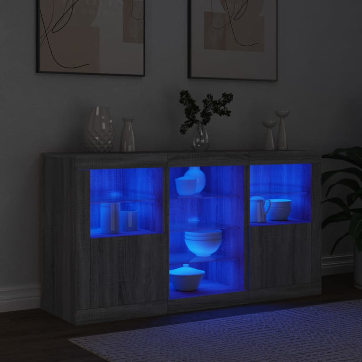 skænk med LED-lys 123x37x67 cm grå sonoma-eg