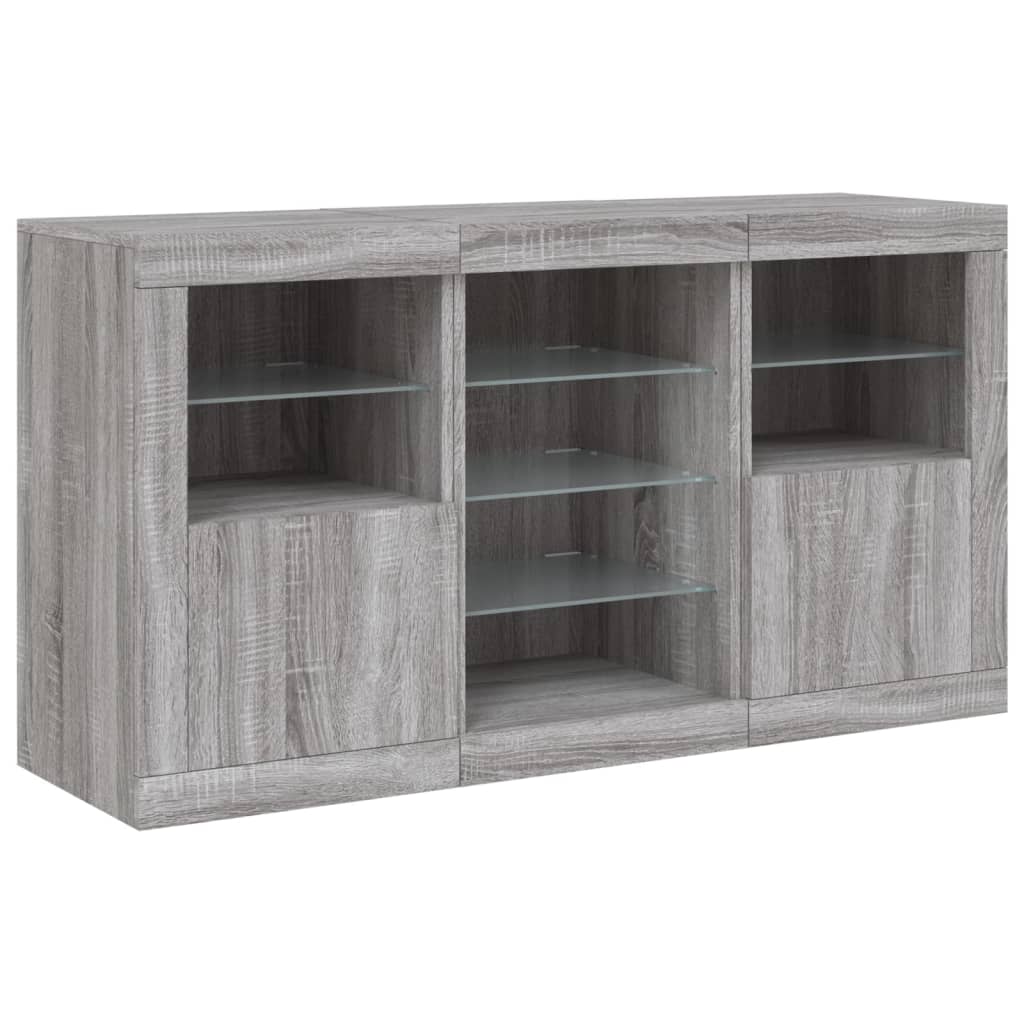 skænk med LED-lys 123x37x67 cm grå sonoma-eg