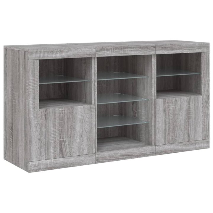skænk med LED-lys 123x37x67 cm grå sonoma-eg