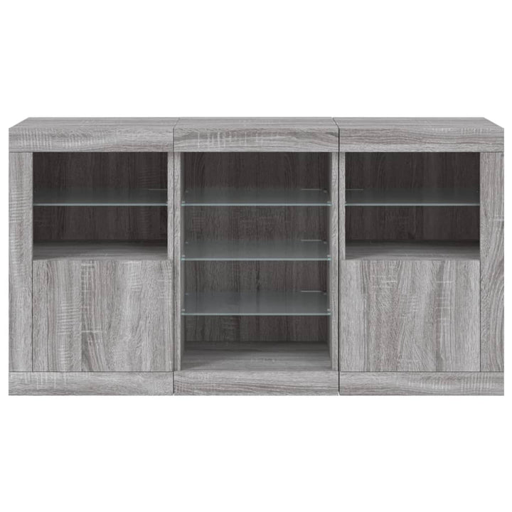 skænk med LED-lys 123x37x67 cm grå sonoma-eg
