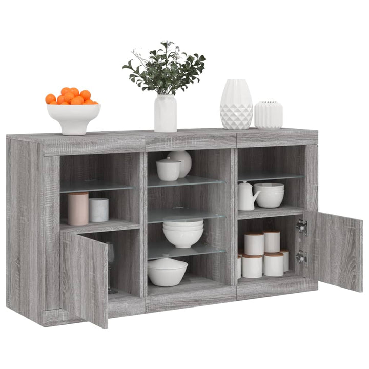 skænk med LED-lys 123x37x67 cm grå sonoma-eg