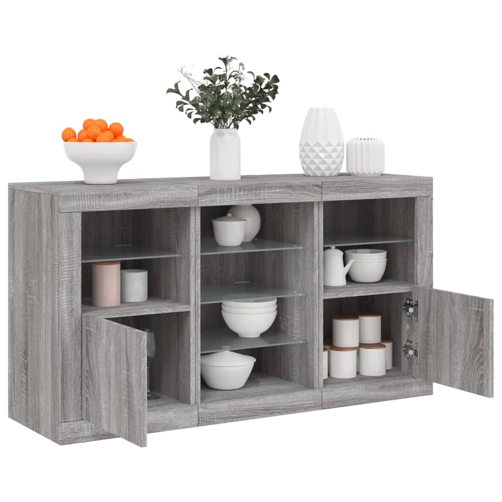skænk med LED-lys 123x37x67 cm grå sonoma-eg