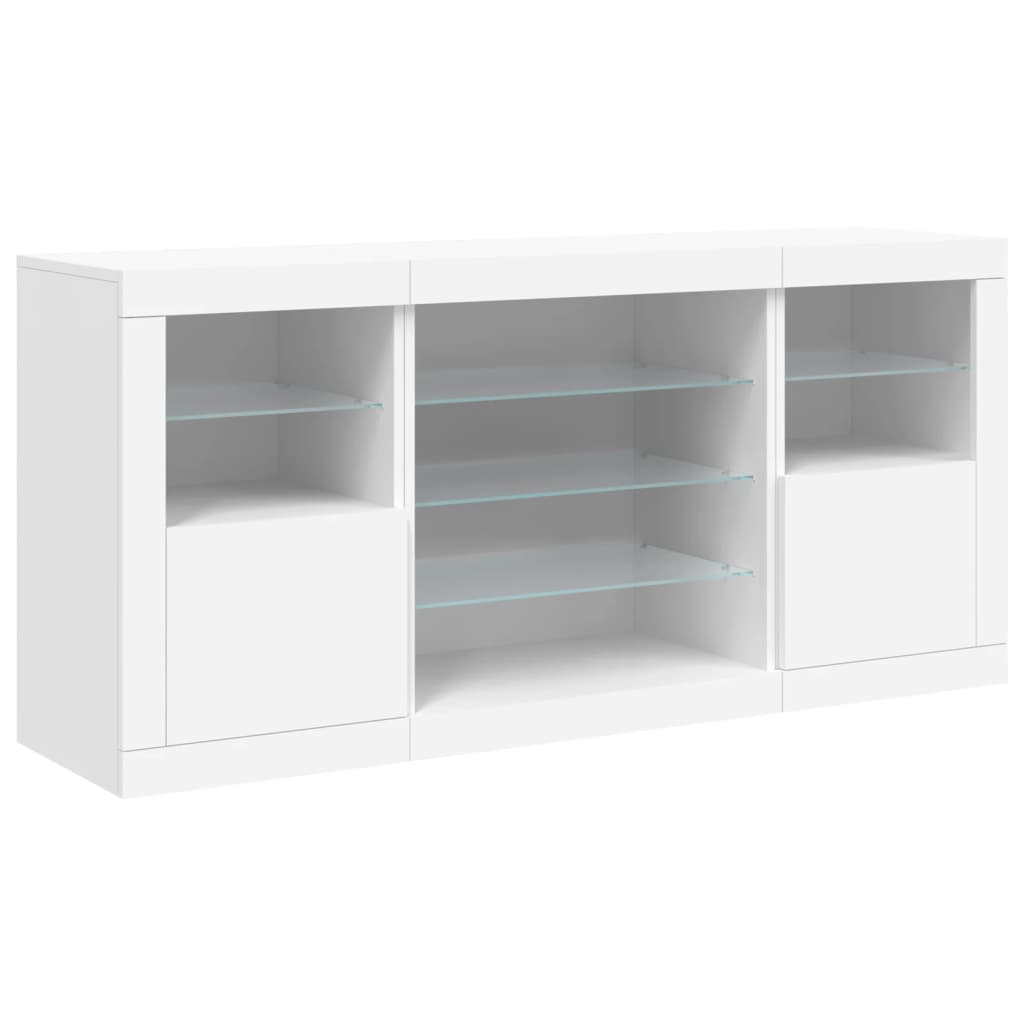 skænk med LED-lys 142,5x37x67 cm hvid