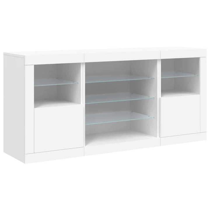 skænk med LED-lys 142,5x37x67 cm hvid