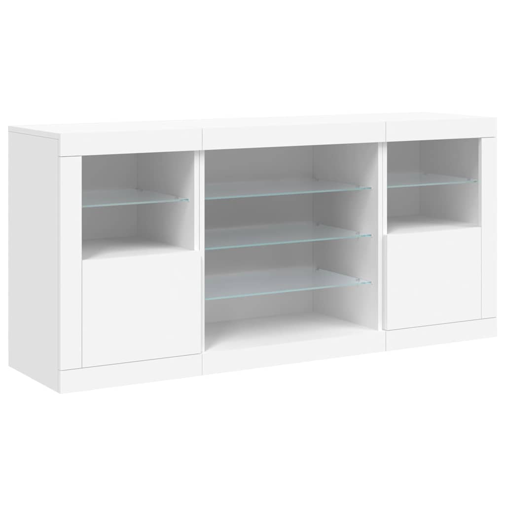 skænk med LED-lys 142,5x37x67 cm hvid