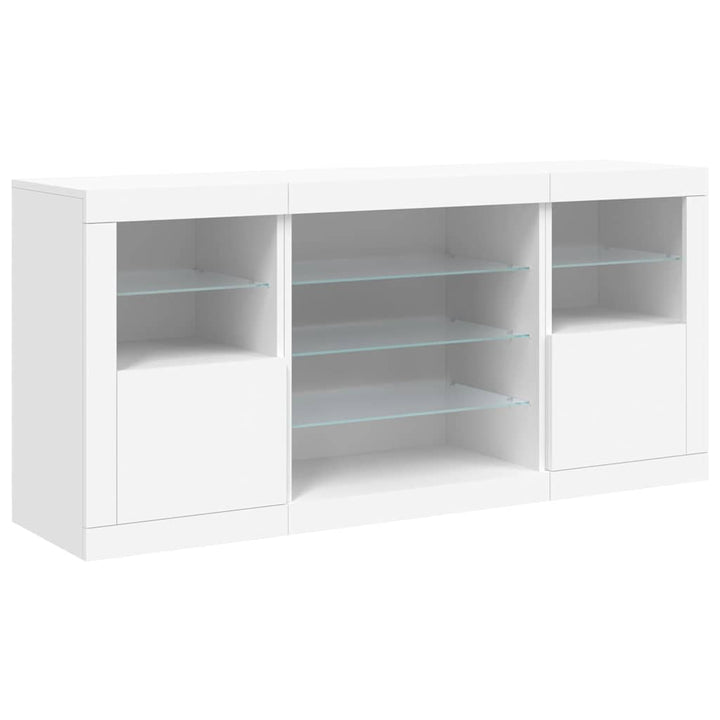 skænk med LED-lys 142,5x37x67 cm hvid