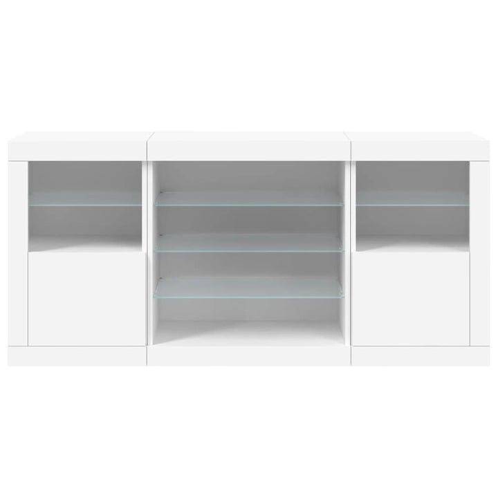 skænk med LED-lys 142,5x37x67 cm hvid