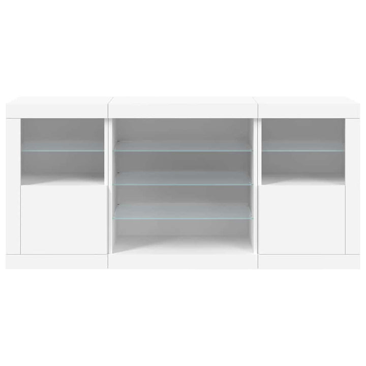 skænk med LED-lys 142,5x37x67 cm hvid