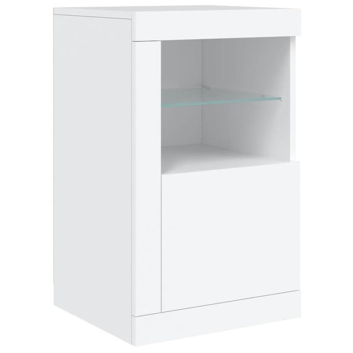 skænk med LED-lys 142,5x37x67 cm hvid
