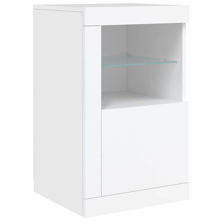 skænk med LED-lys 142,5x37x67 cm hvid