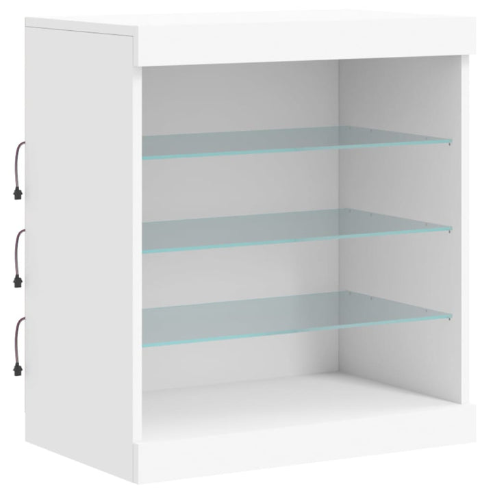 skænk med LED-lys 142,5x37x67 cm hvid