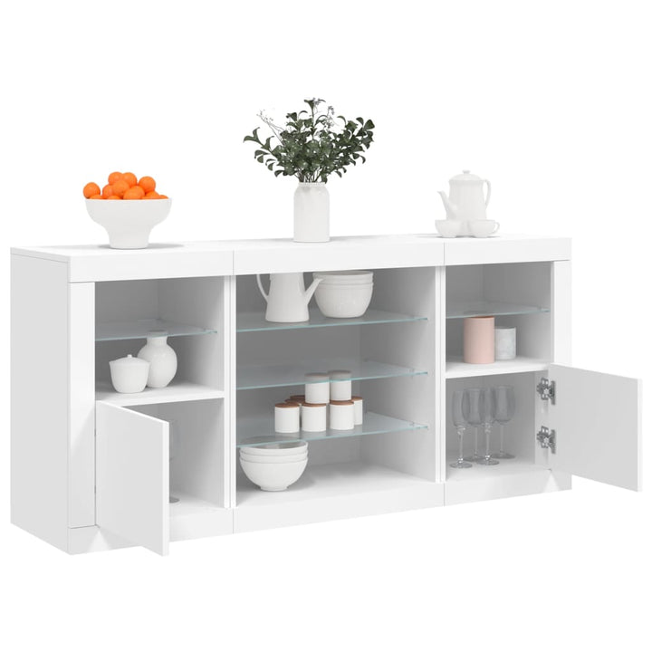 skænk med LED-lys 142,5x37x67 cm hvid