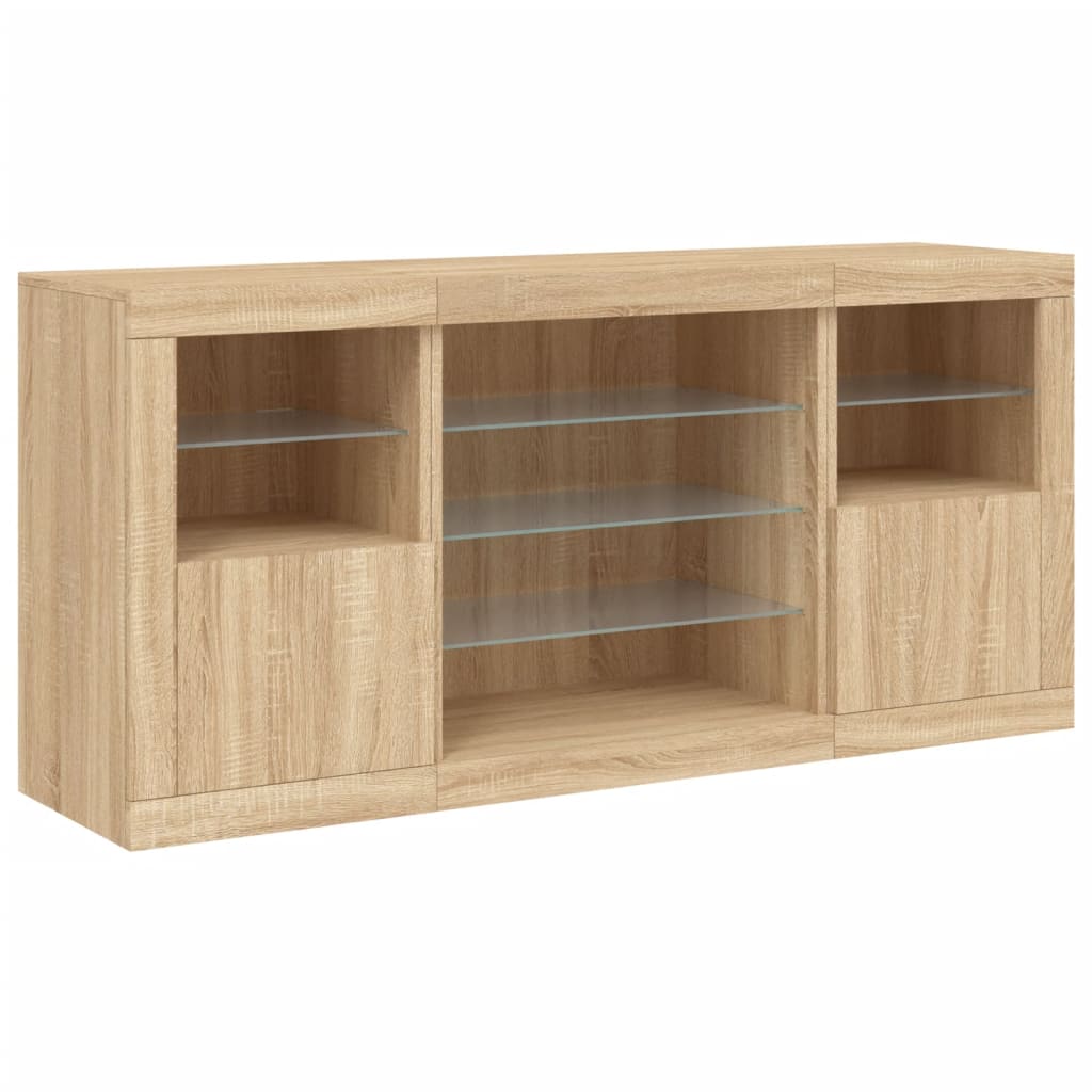 skænk med LED-lys 142,5x37x67 cm sonoma-eg