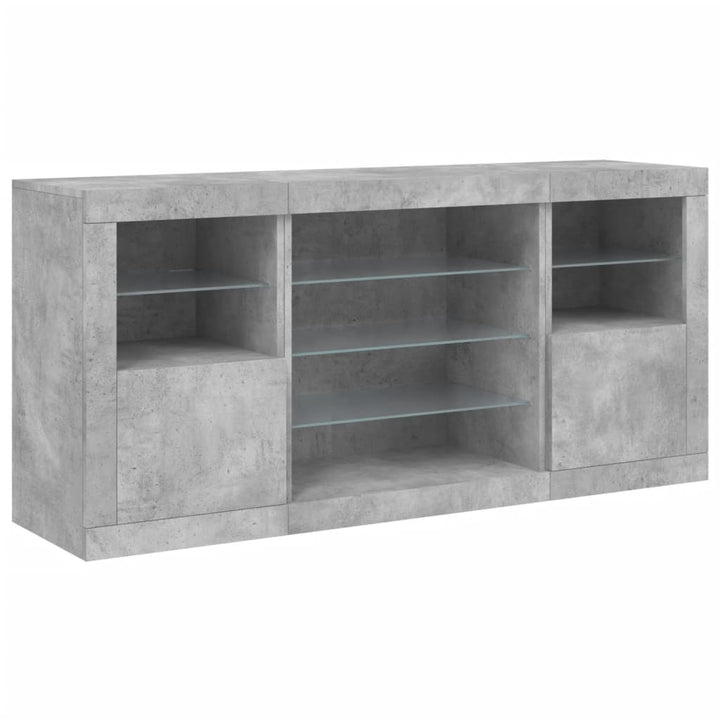 skænk med LED-lys 142,5x37x67 cm betongrå