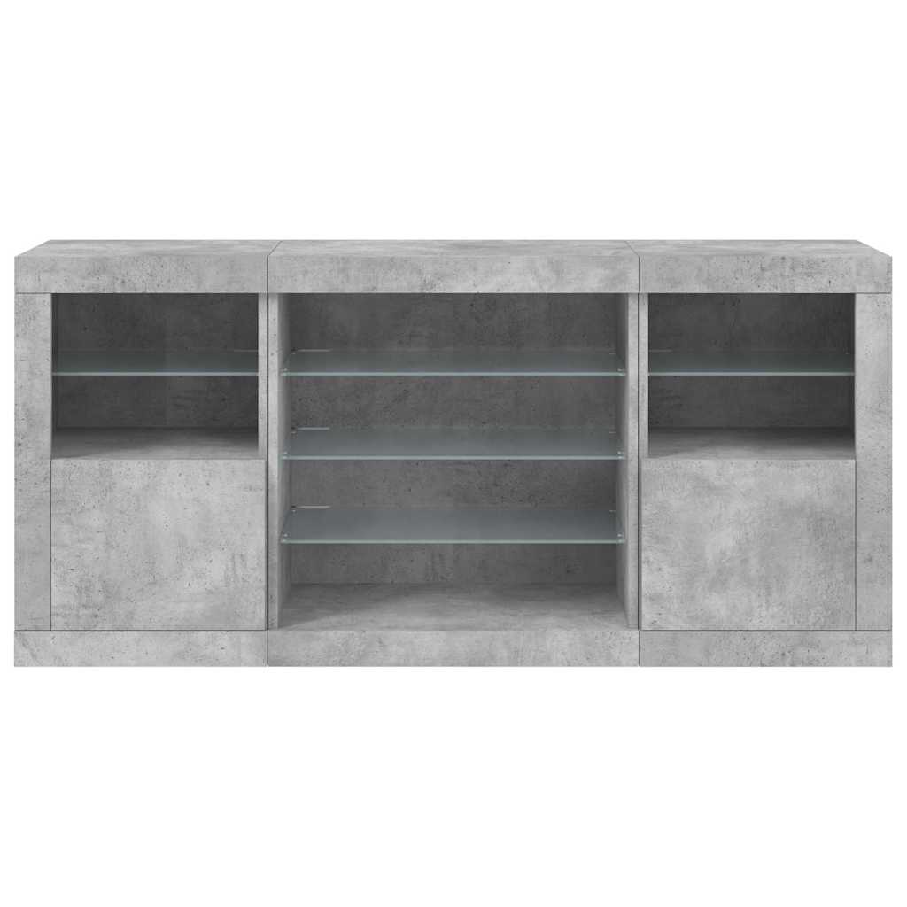 skænk med LED-lys 142,5x37x67 cm betongrå