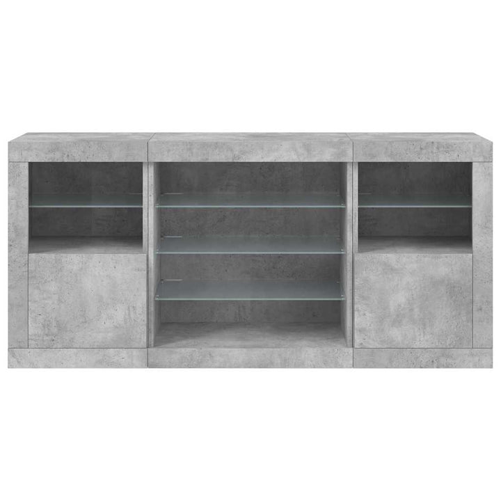 skænk med LED-lys 142,5x37x67 cm betongrå