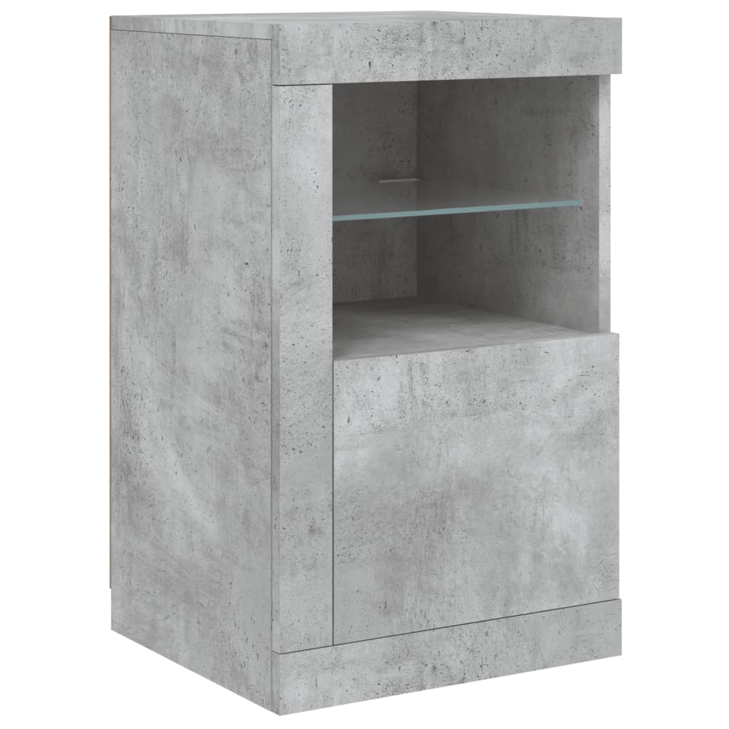 skænk med LED-lys 142,5x37x67 cm betongrå