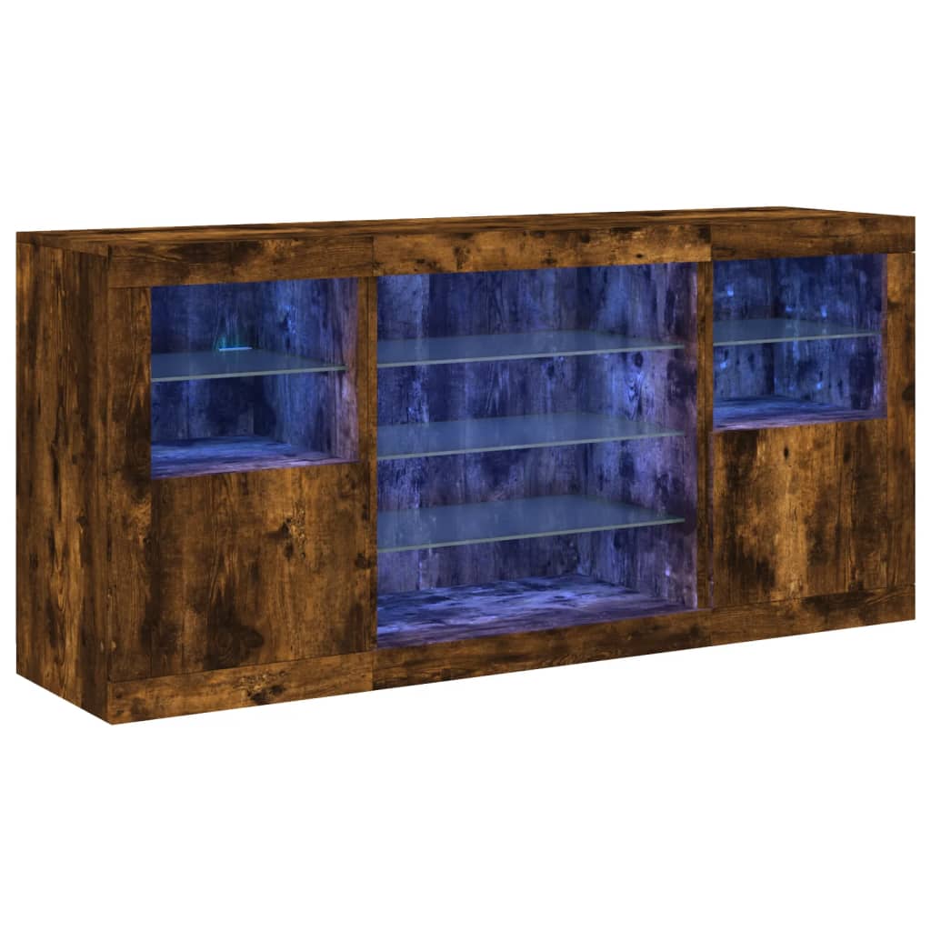 skænk med LED-lys 142,5x37x67cm røget egetræsfarve