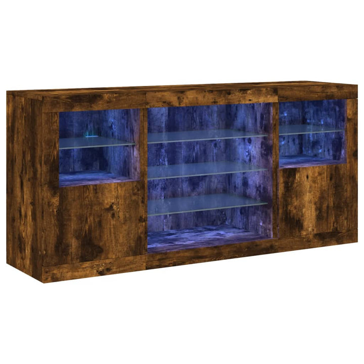 skænk med LED-lys 142,5x37x67cm røget egetræsfarve