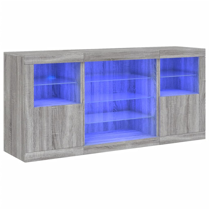 skænk med LED-lys 142,5x37x67 cm grå sonoma-eg