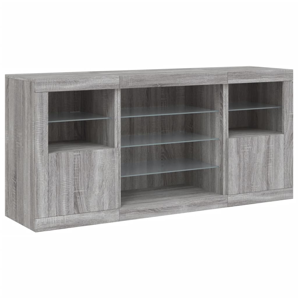 skænk med LED-lys 142,5x37x67 cm grå sonoma-eg