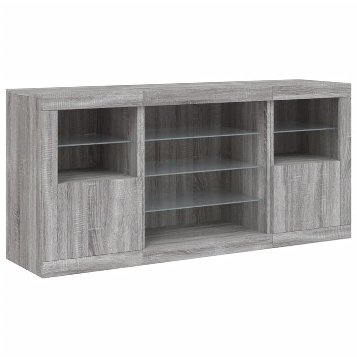 skænk med LED-lys 142,5x37x67 cm grå sonoma-eg