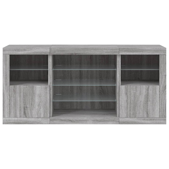 skænk med LED-lys 142,5x37x67 cm grå sonoma-eg