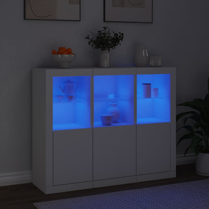 skænke med LED-lys 3 stk. konstrueret træ hvid