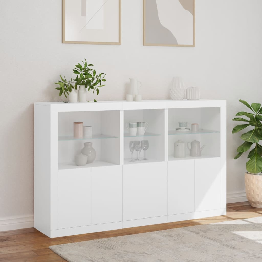 skænk med LED-lys 162x37x100 cm hvid