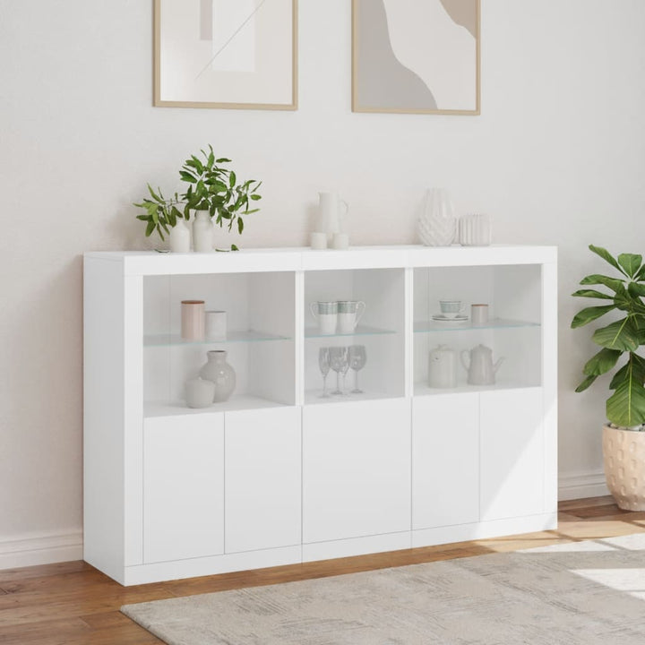 skænk med LED-lys 162x37x100 cm hvid