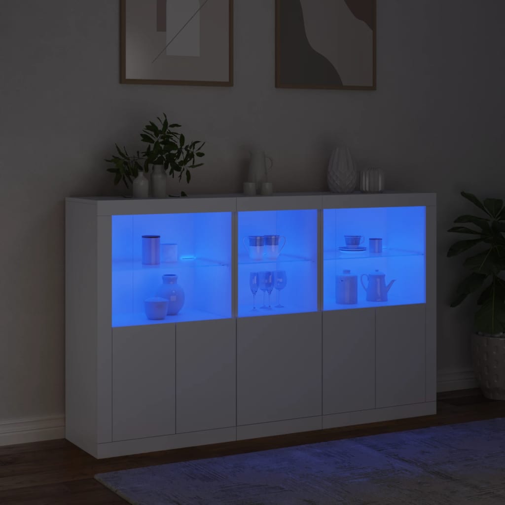 skænk med LED-lys 162x37x100 cm hvid